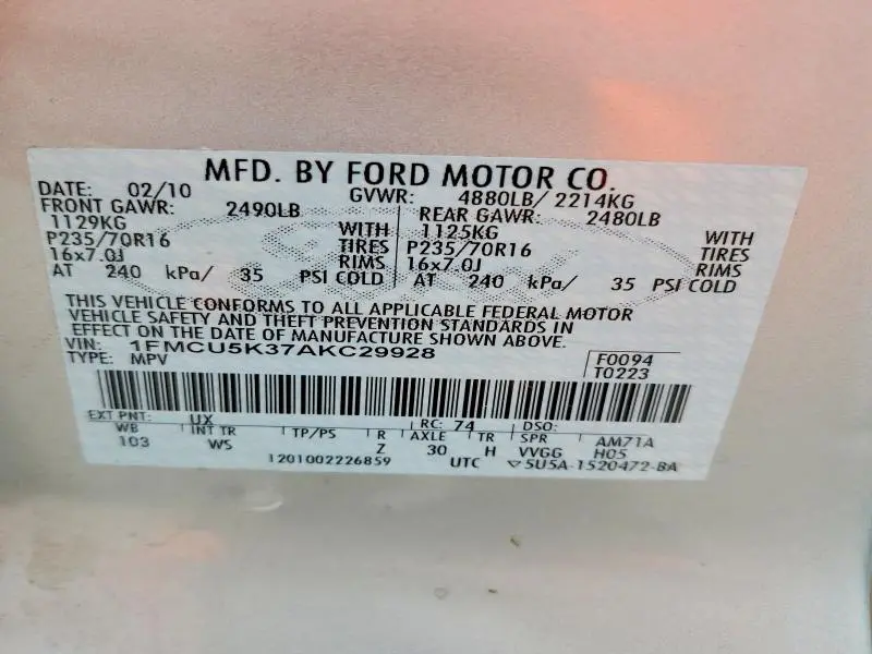 2010 FORD ESCAPE HYBRID  