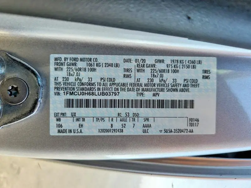 2020 FORD ESCAPE SEL  