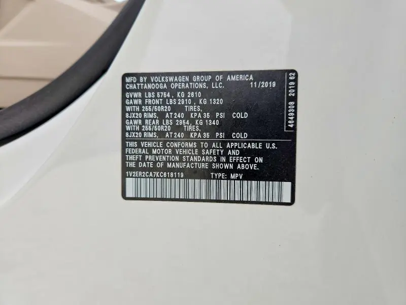 2019 VOLKSWAGEN ATLAS SEL  