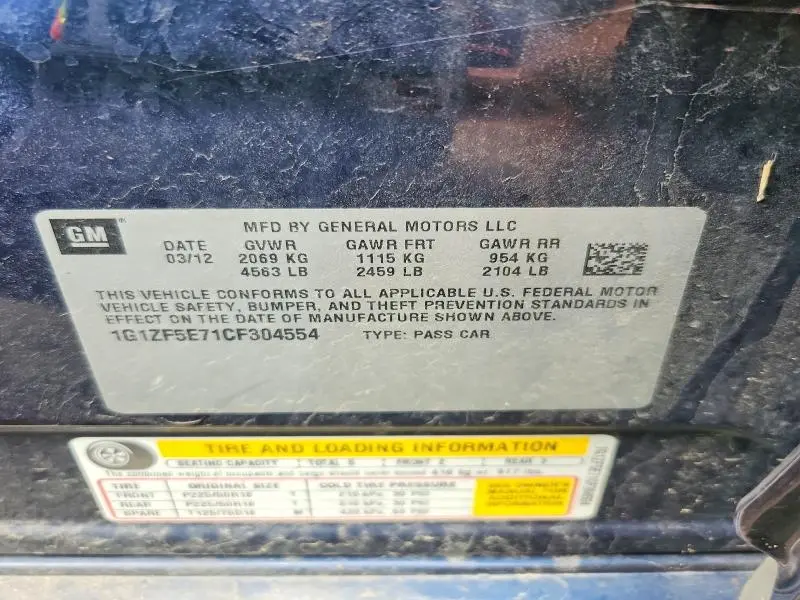 2012 CHEVROLET MALIBU 3LT  