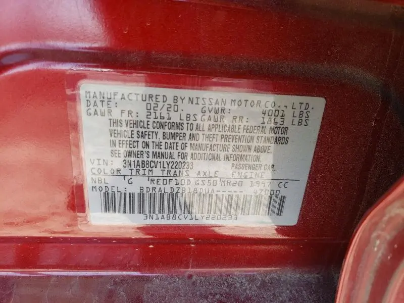 2020 NISSAN SENTRA SV  