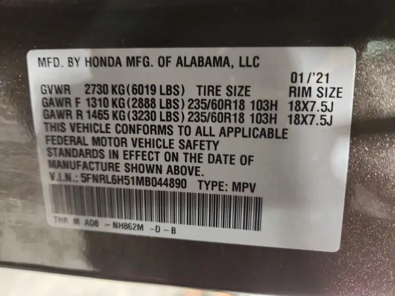 2021 HONDA ODYSSEY EX  