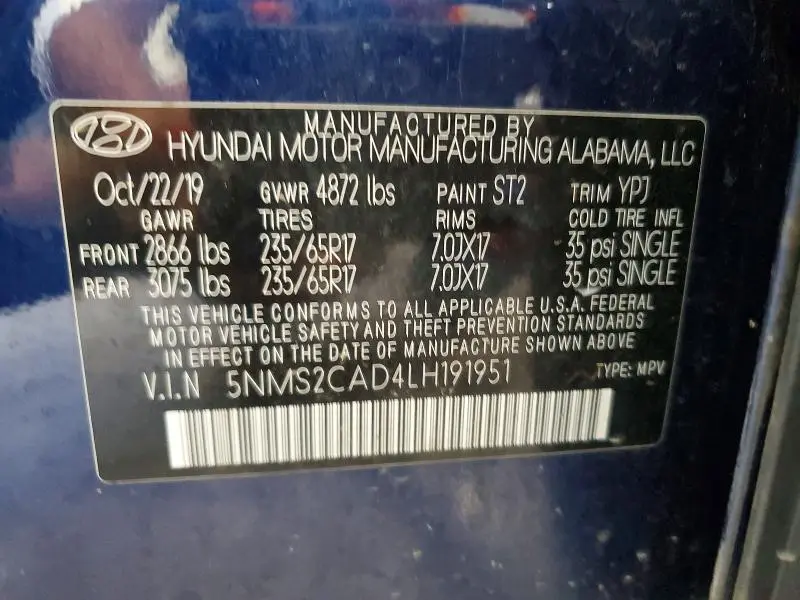 2020 HYUNDAI SANTA FE SE  