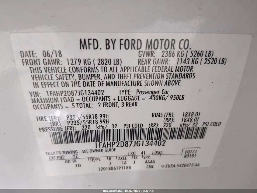 2018 FORD TAURUS SE