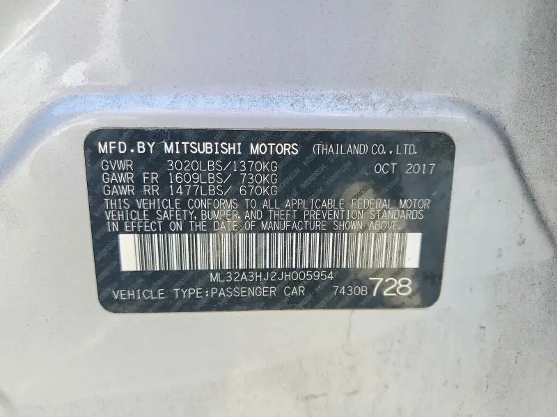 2018 MITSUBISHI MIRAGE ES  