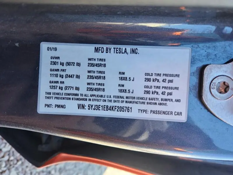 2019 TESLA MODEL 3   