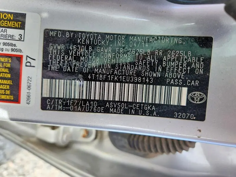 2014 TOYOTA CAMRY XLE  