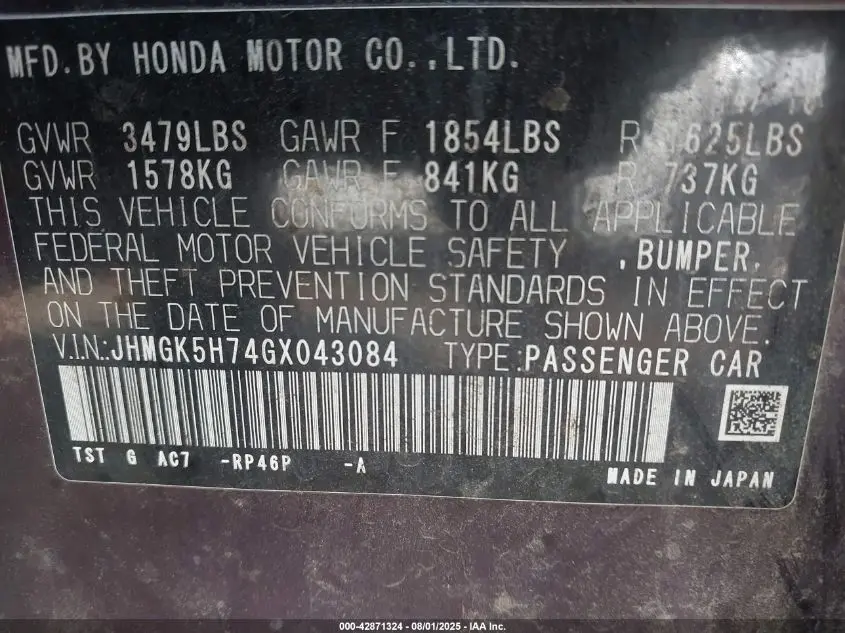 2016 HONDA FIT EX