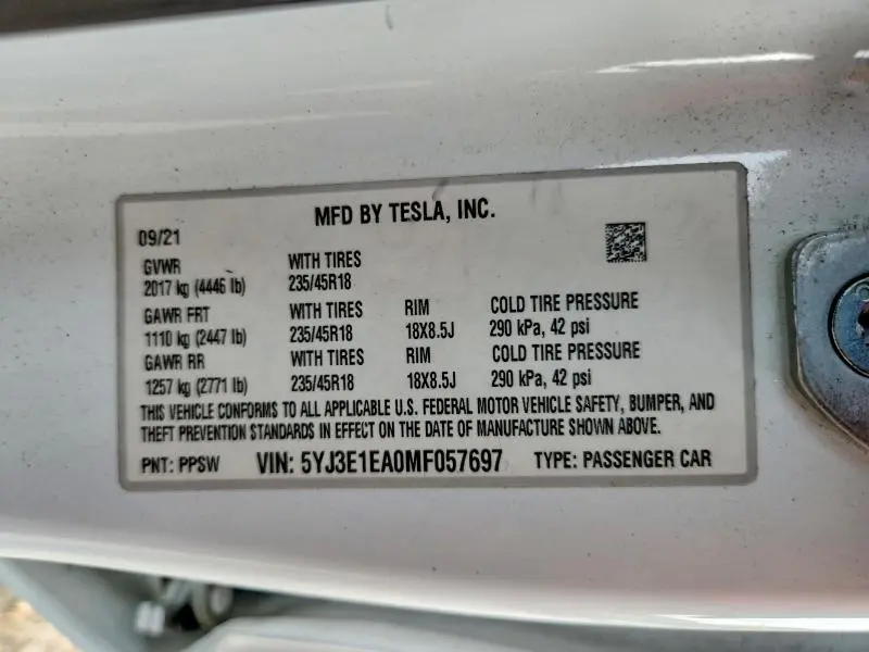 2021 TESLA MODEL 3   