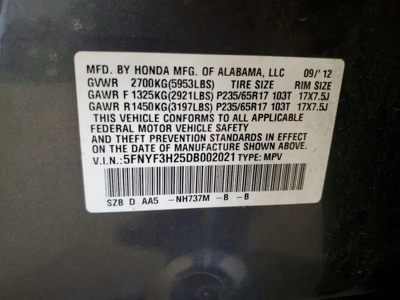 2013 HONDA PILOT LX  