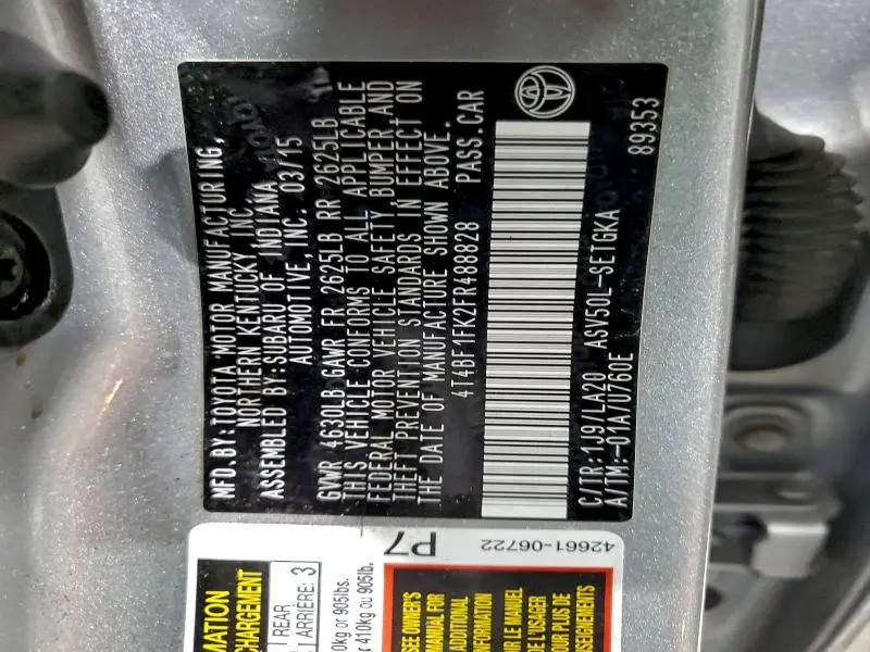 2015 TOYOTA CAMRY LE  