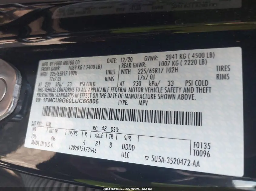 2020 FORD ESCAPE SE