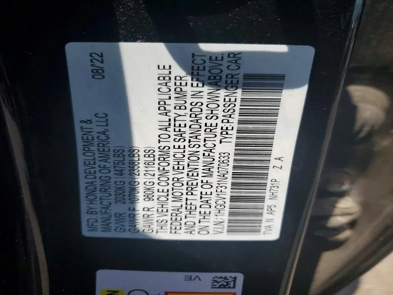 2022 HONDA ACCORD SPORT  