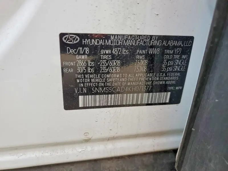 2019 HYUNDAI SANTA FE ULTIMATE 2.4L  