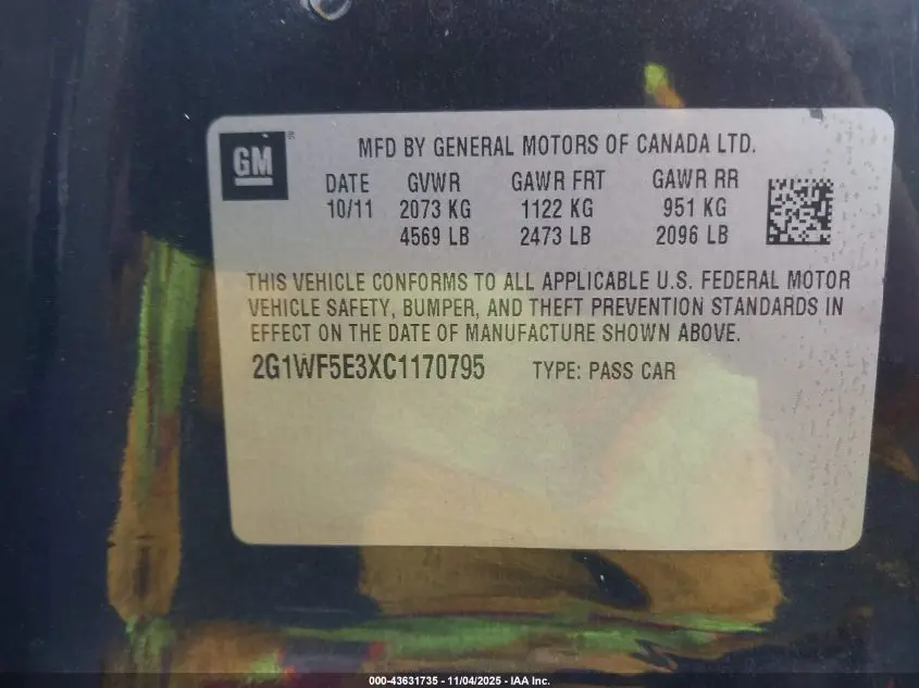 2012 CHEVROLET IMPALA LS