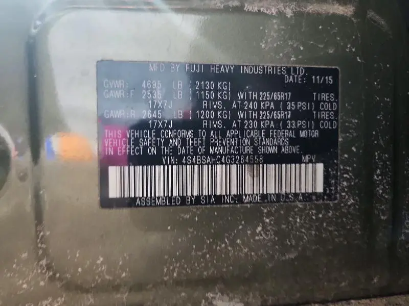 2016 SUBARU OUTBACK 2.5I PREMIUM  