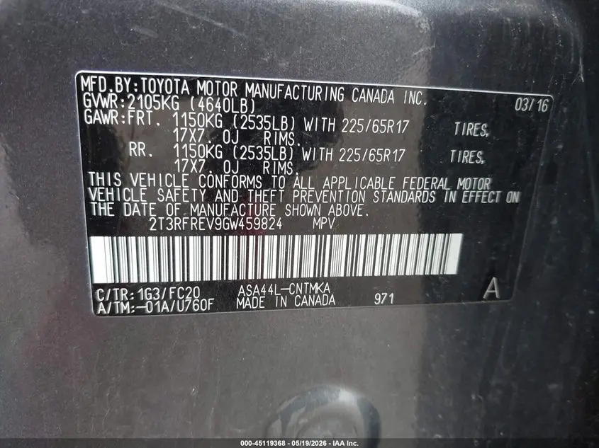 2016 TOYOTA RAV4 XLE