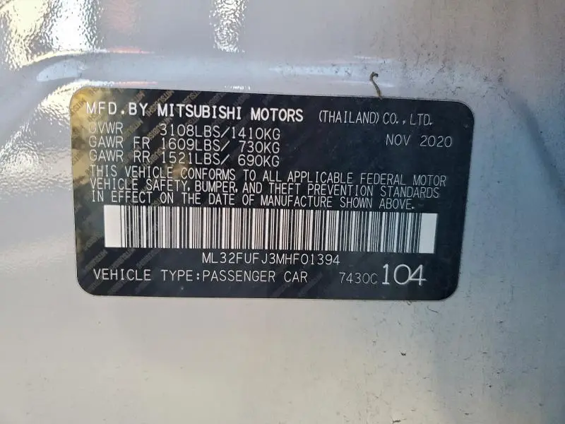 2021 MITSUBISHI MIRAGE G4 ES  