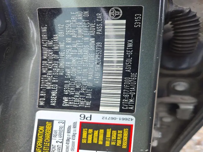 2012 TOYOTA CAMRY LE  