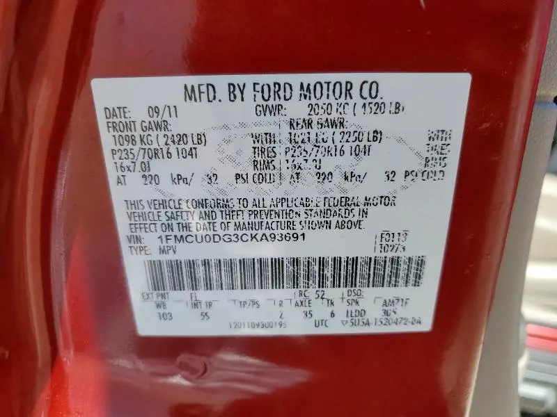 2012 FORD ESCAPE XLT  
