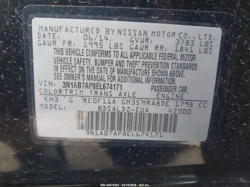 2014 NISSAN SENTRA FE+ S/FE+ SV/S/SL/SR/SV