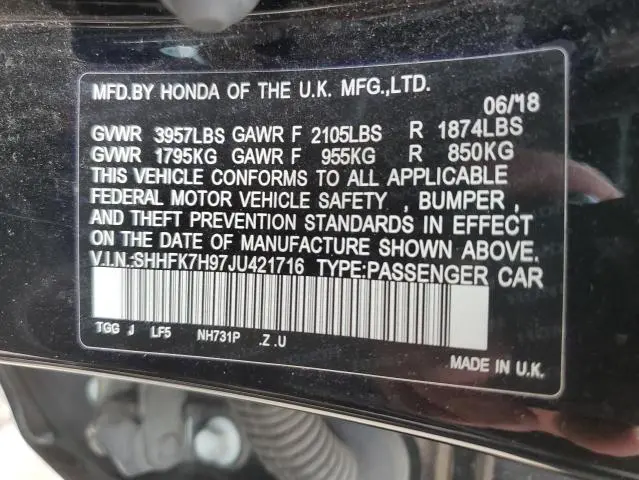 2018 HONDA CIVIC SPORT TOURING  