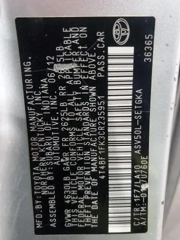 2012 TOYOTA CAMRY BASE  