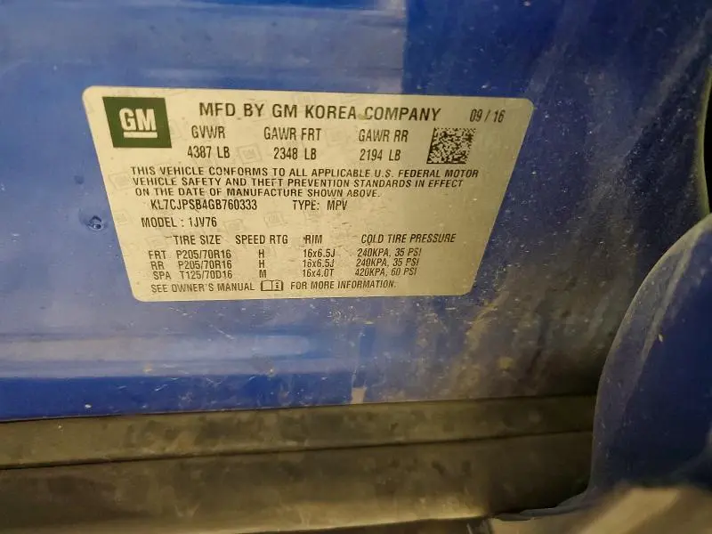 2016 CHEVROLET TRAX 1LT  