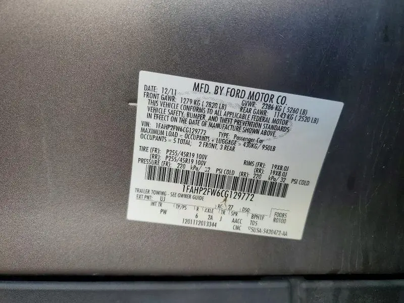 2012 FORD TAURUS LIMITED  