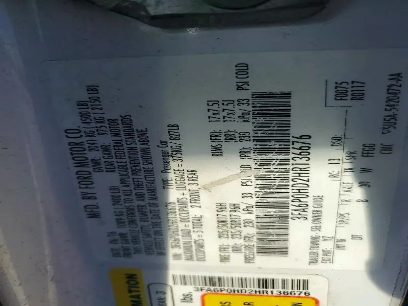 2017 FORD FUSION SE  