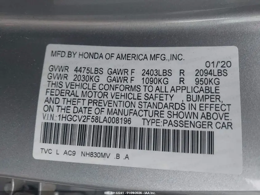 2020 HONDA ACCORD EX-L 2.0T