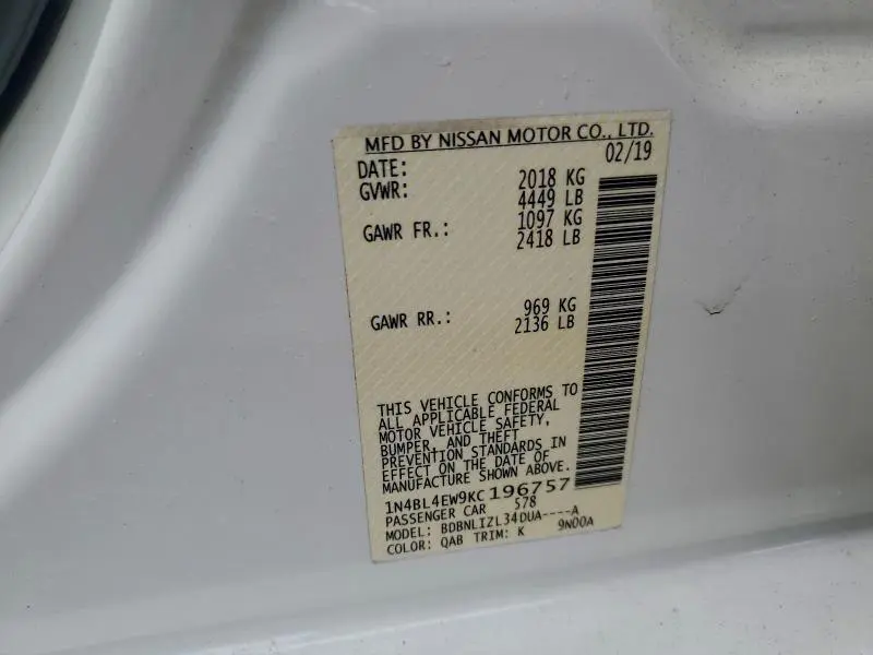 2019 NISSAN ALTIMA SL  