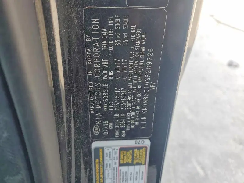 2016 KIA SEDONA LX  