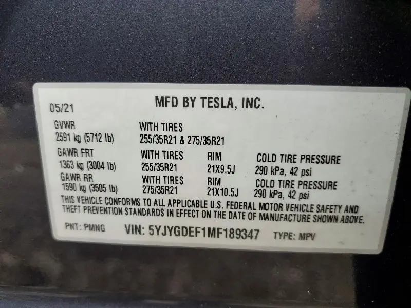 2021 TESLA MODEL Y   