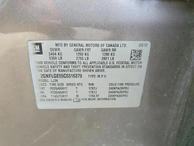 2012 CHEVROLET EQUINOX LTZ  