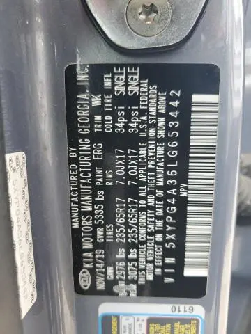 2020 KIA SORENTO L  