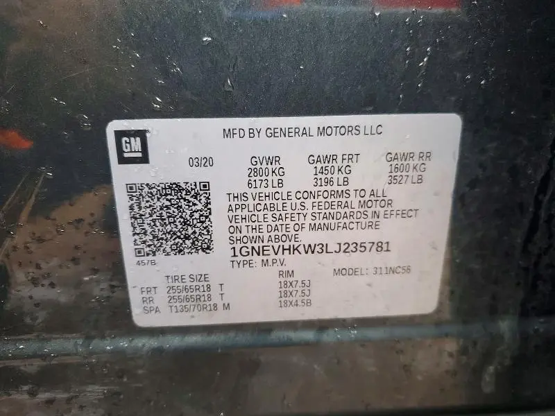 2020 CHEVROLET TRAVERSE LT  