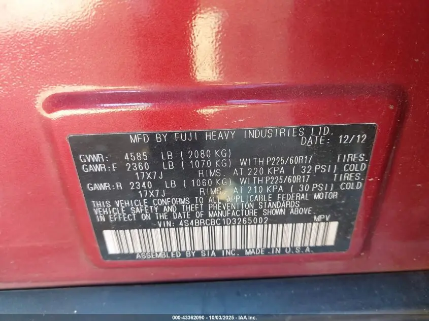 2013 SUBARU OUTBACK 2.5I PREMIUM