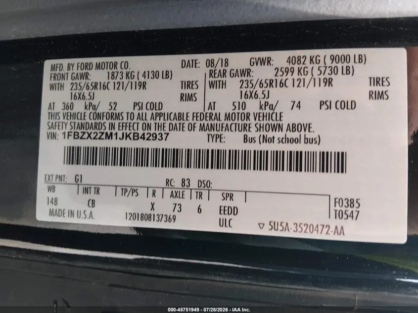 2018 FORD TRANSIT-350 XL