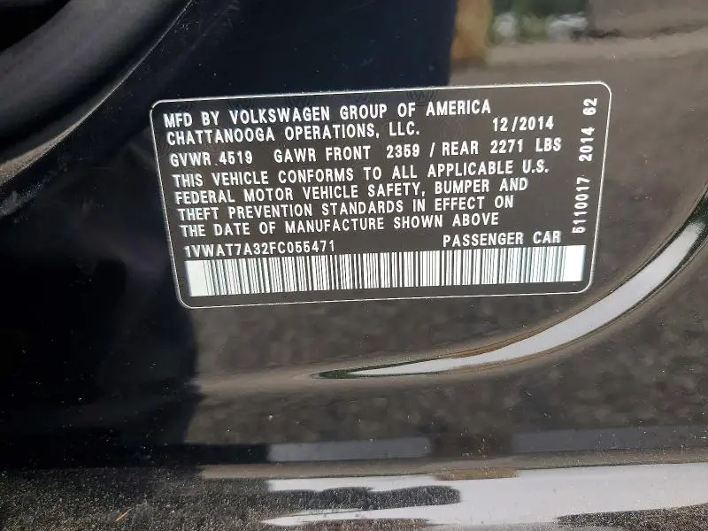 2015 VOLKSWAGEN PASSAT S  