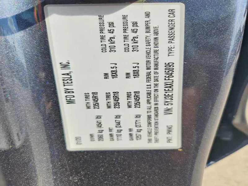 2020 TESLA MODEL 3   