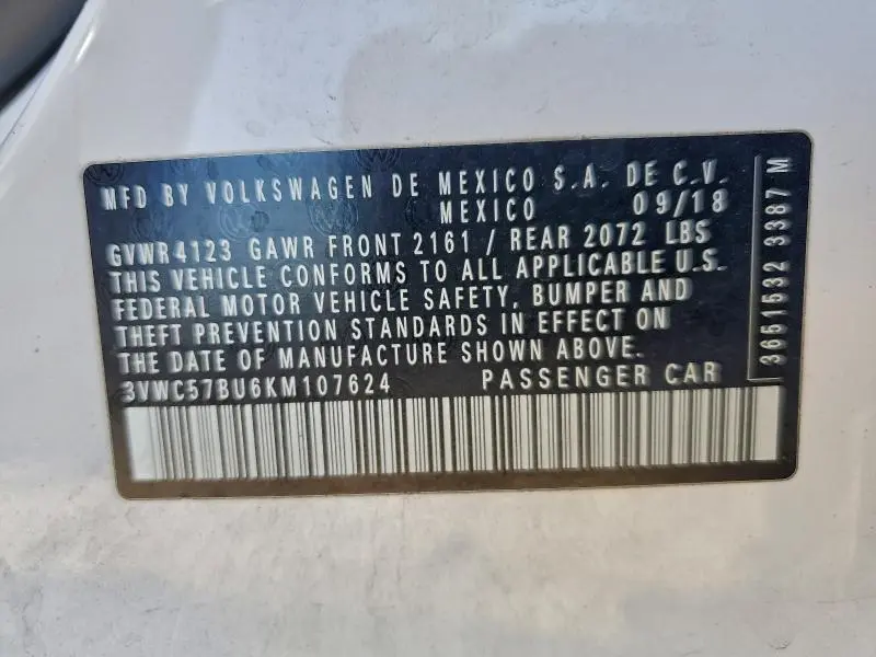 2019 VOLKSWAGEN JETTA S  