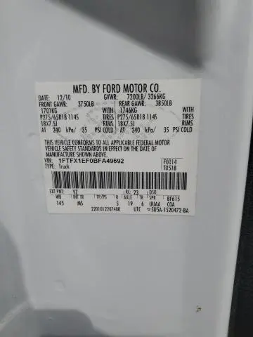 2011 FORD F150 SUPER CAB  