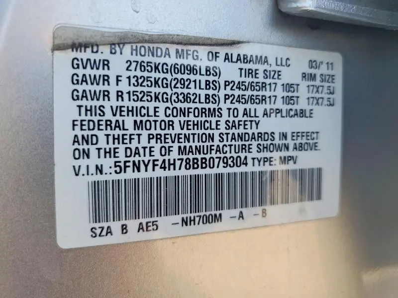 2011 HONDA PILOT EXLN  