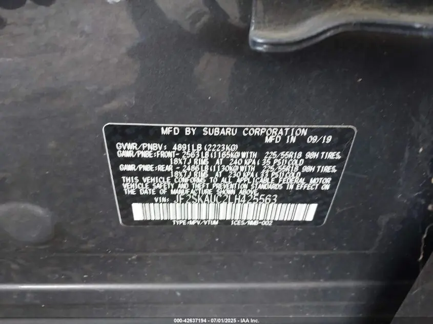 2020 SUBARU FORESTER LIMITED