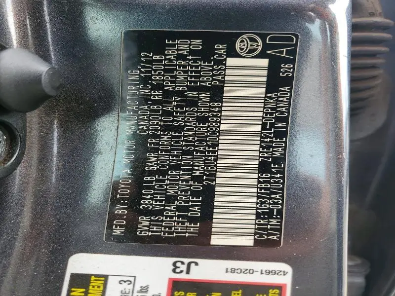 2013 TOYOTA COROLLA BASE  