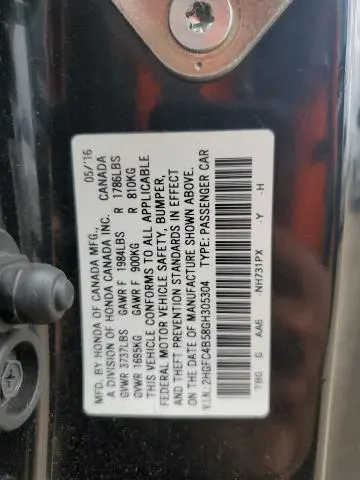 2016 HONDA CIVIC LX  