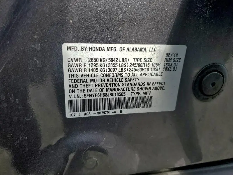 2018 HONDA PILOT EXL  