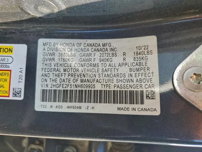 2022 HONDA CIVIC SPORT  