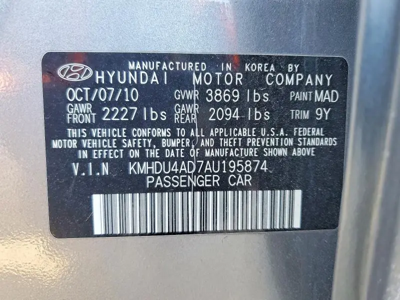 2010 HYUNDAI ELANTRA BLUE  